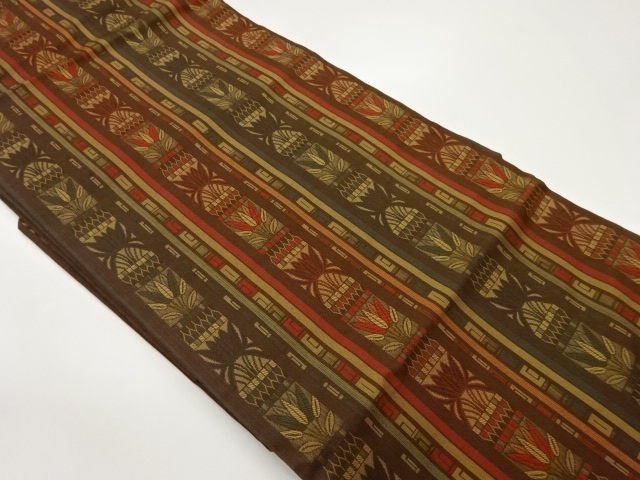 縞に草葉模様織出し名古屋帯